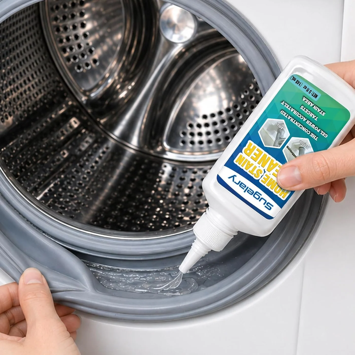 Sugelary stain gel going onto the rubber seal of a front-loading washer